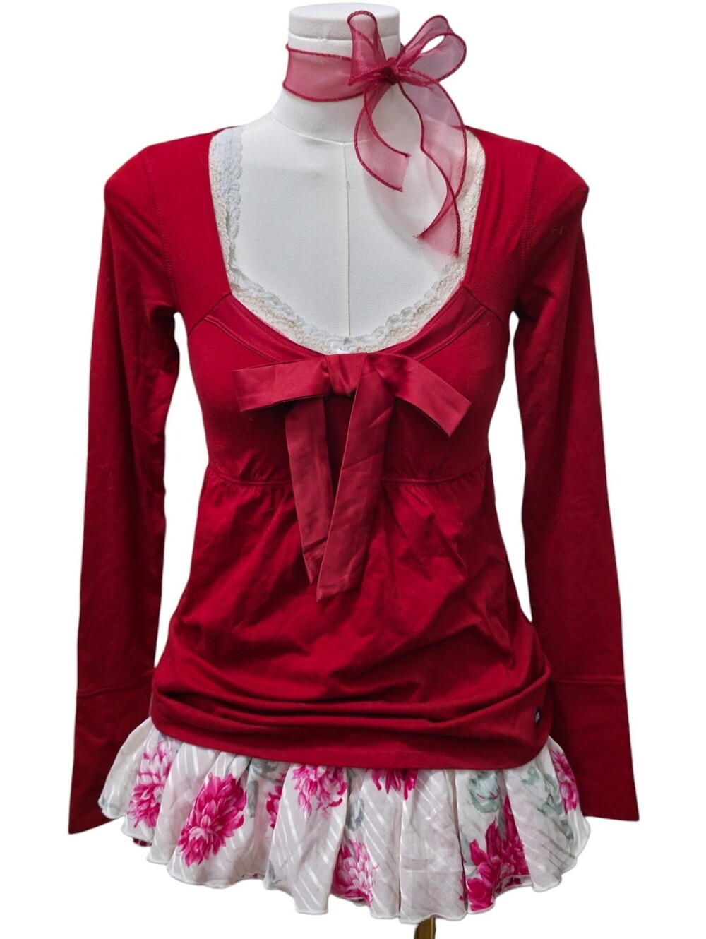 Hollister limited edition vaulted collection red babydoll long sleeve top Bow